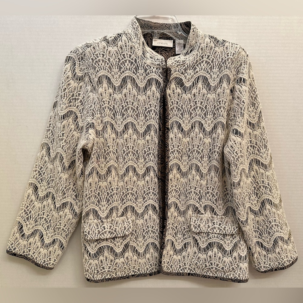 Chico’s Lace Crochet Cardigan Size 2